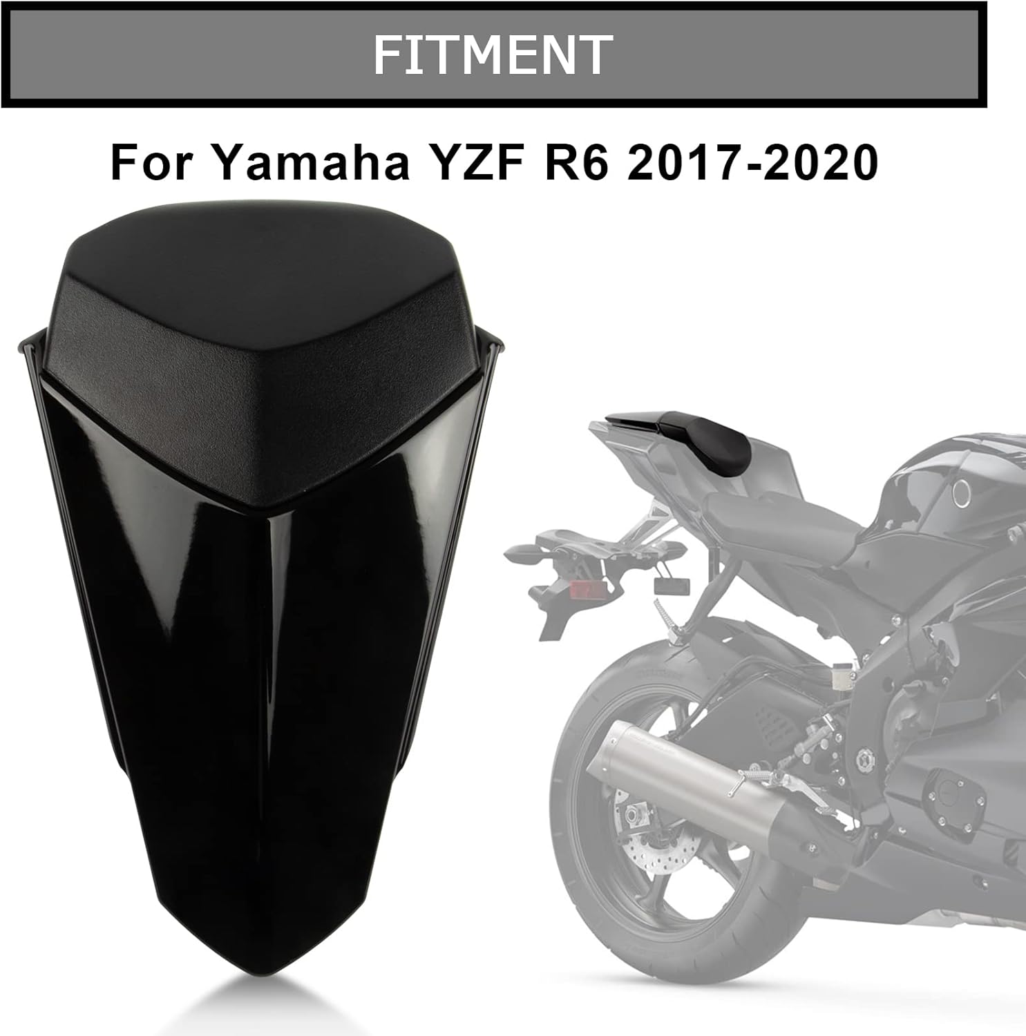 Rear Passenger Pillion Seat Cowl Cover Fairing for YZF R6 2017-2020 2017 2018 2019 2020 (Black)