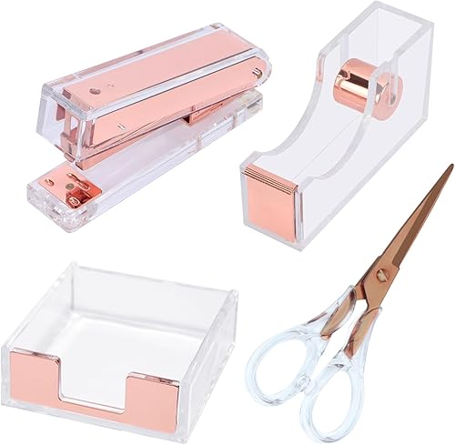 Miniatura 10 de Buqoo Suministros de oficina - Juego de grapadora acrílica y dispensador de cinta, cinta de núcleo de 1 pulgada, tijeras de tela de 6.3 pulgadas,