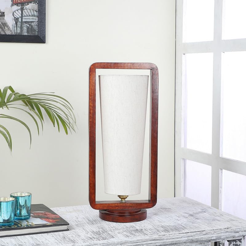Image of tu casa Table Lamps with Mango Wood Base & Flex Cotton Shades for Home Decor, Bedrooms, Living Room, Gifting, Diwali Decoration, Dining Space, Study Room, Hall (Height- 40cm) - Bulb not Included