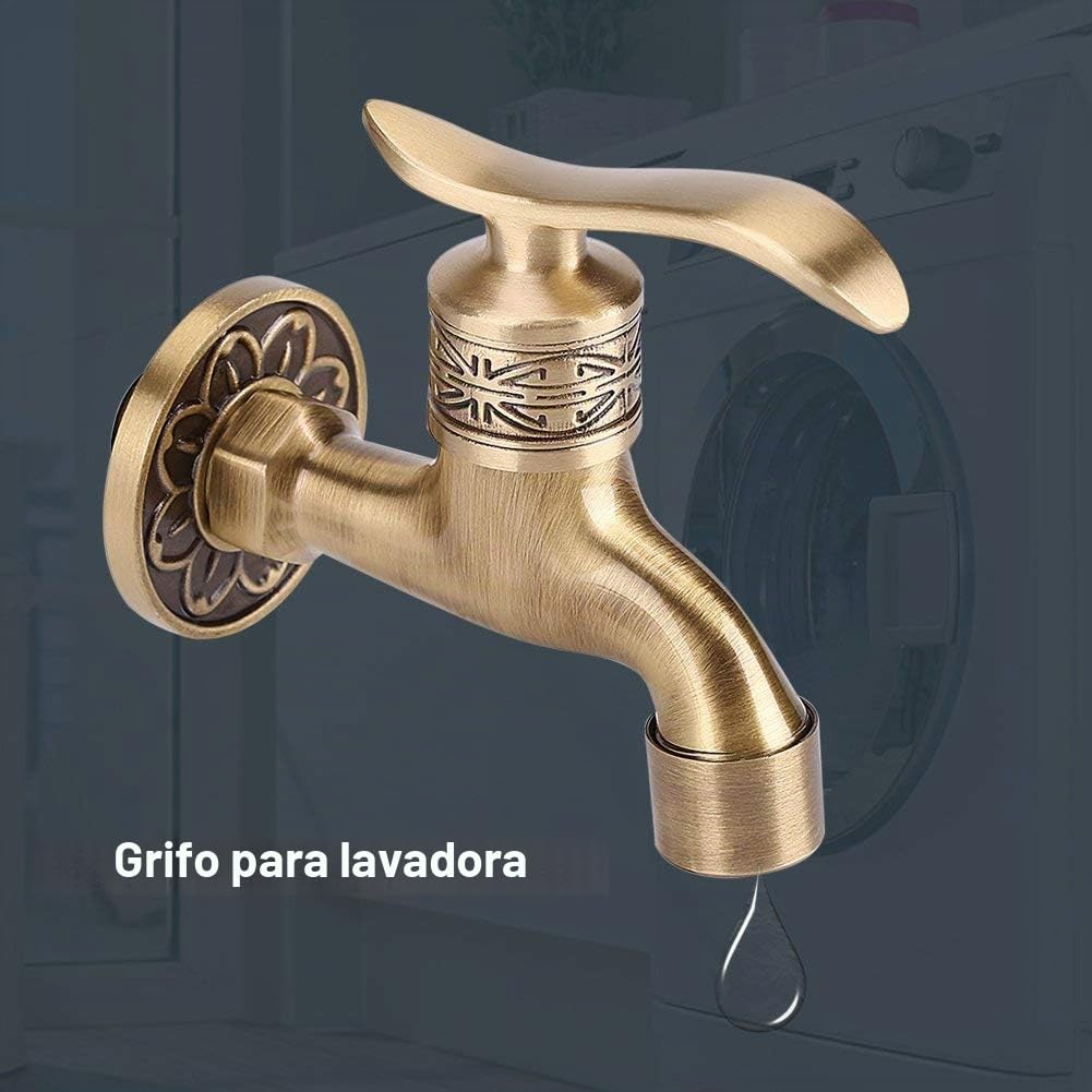 Grifo para lavabo, grifo para lavadora de latón macizo, estilo antiguo, montaje en pared, grifo de agua fría para lavandería, lavabo, decoración del hogar