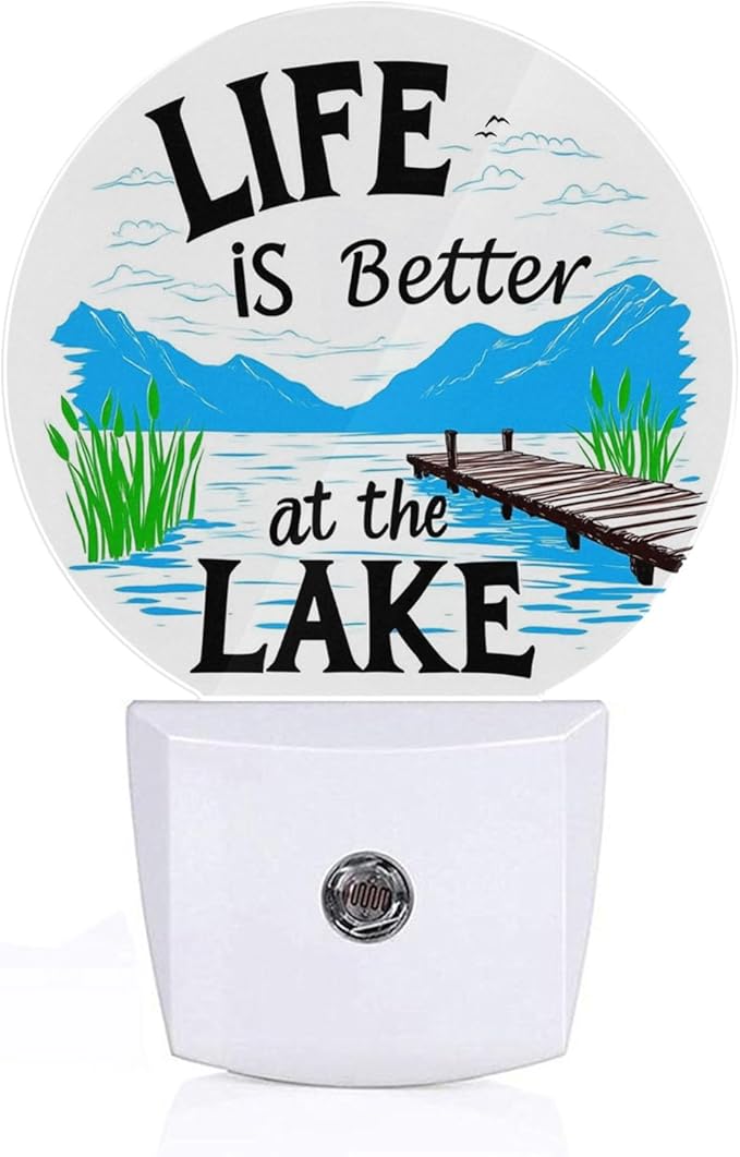 Axayaz Axayaz Lake House Dusk to Dawn Round Night Light Life is Better at The Lake Mountain River Bridge Auto Sensor Lamp Home Indoor Stairway Kitchen Corridor