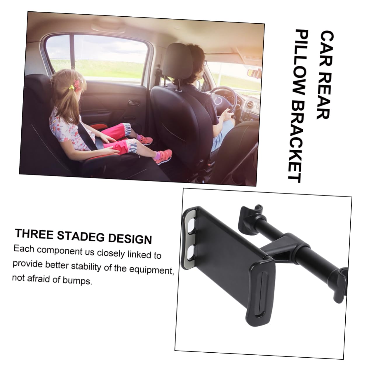KONTONTY 360° Rotatable Car Headrest Bracket 3-Stage Design for Phone/Tablet Mount
