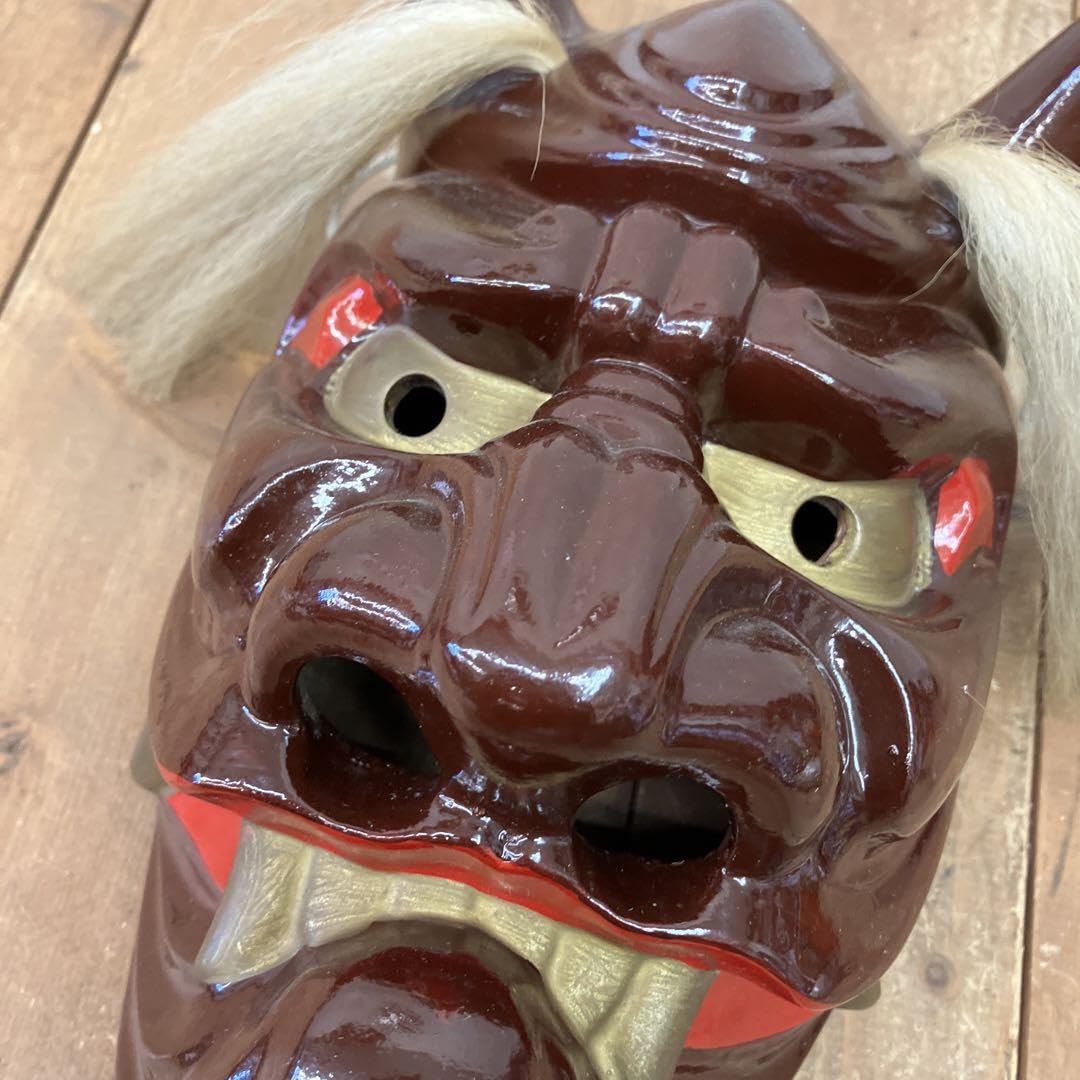 Amazon.co.jp: レトロ 陶器製 焼物 赤鬼 お面 能面 魔除け 置物  