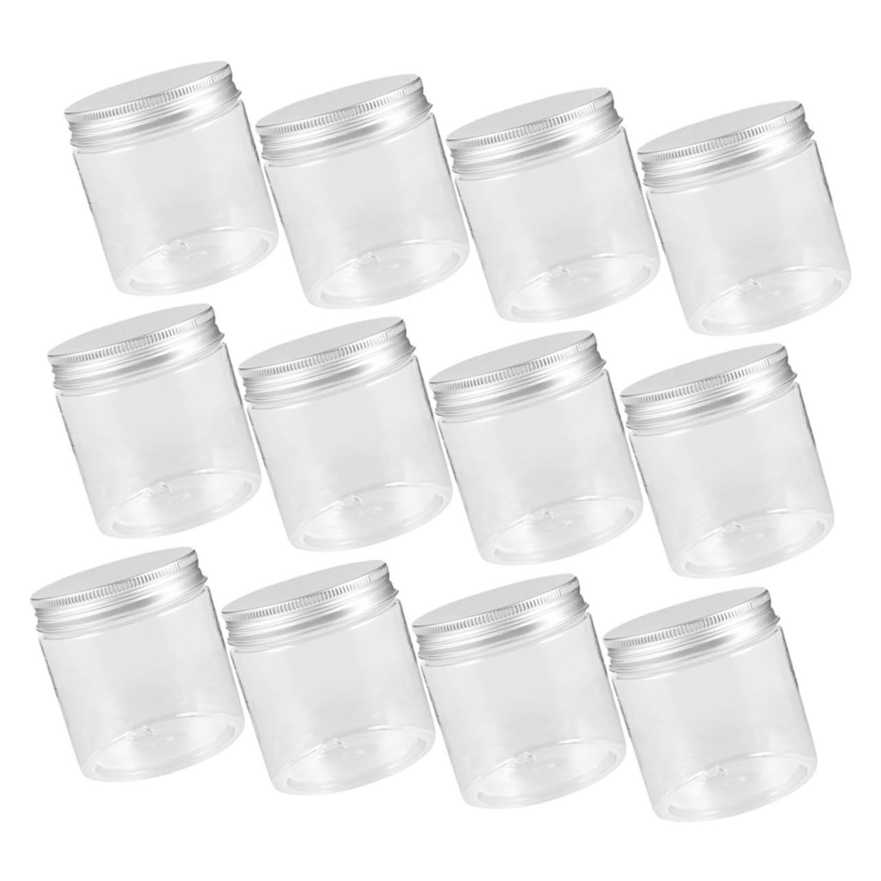 Set de 12 Tarros Reutilizables para Alimentos de 250ml con Tapa de Aluminio Transparente, Ideales para Cocina, Viaje y Almacenamiento Fácil