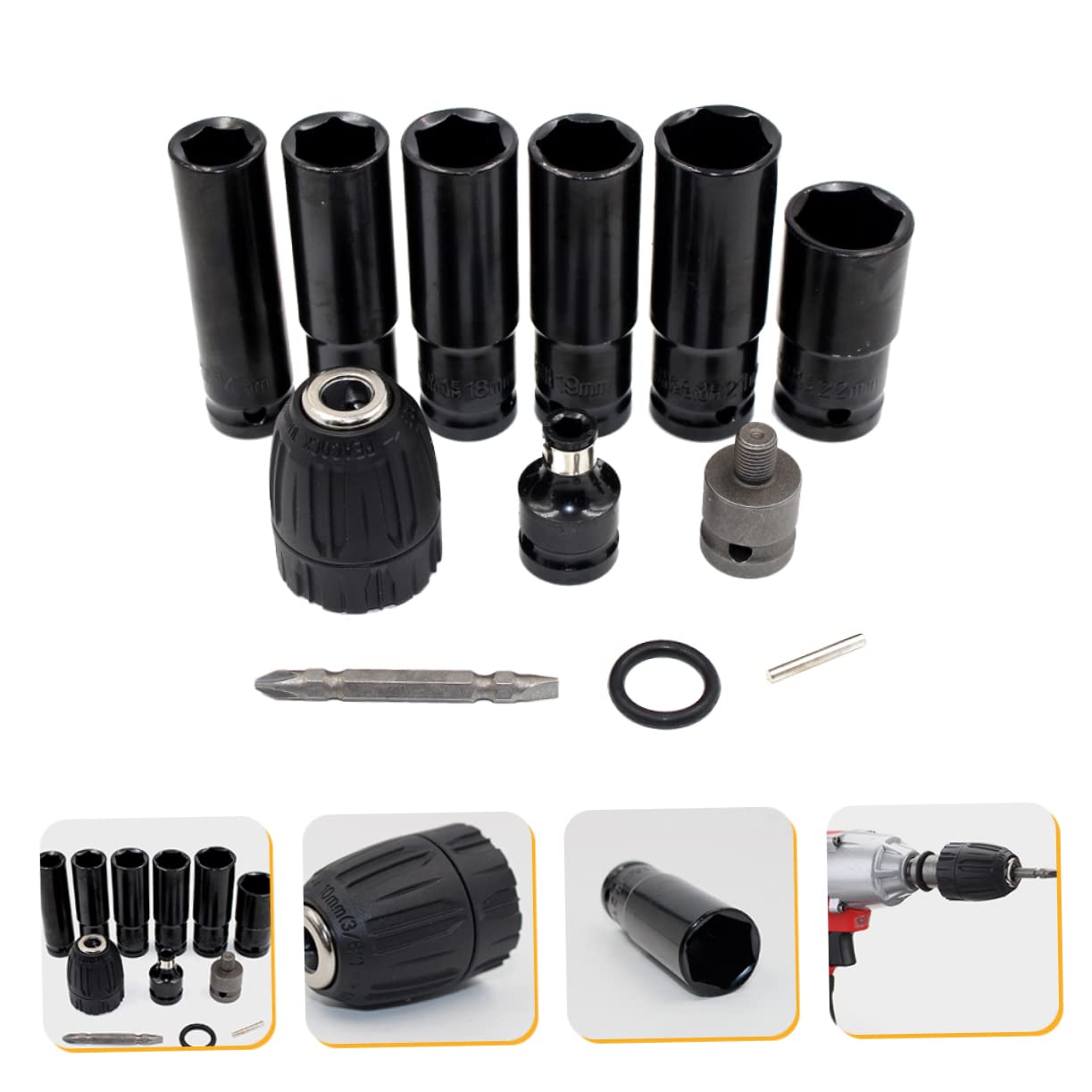 Set di 12 Bussole e Facile Uso per Avvitatore Elettrico da 14mm a 22mm in Acciaio Cromo-vanadio, Incluse Bussole ad Impatto Profonde per Lavoro Efficiente in Riparazioni
