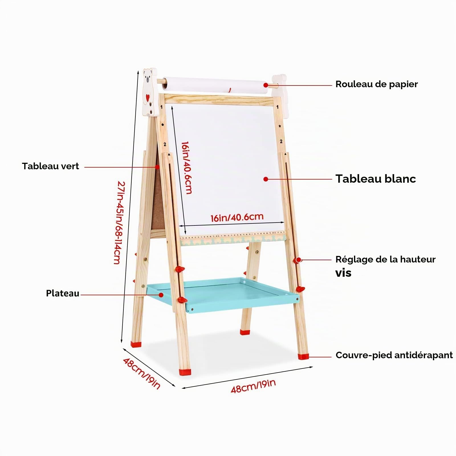 Chevalet Peinture Enfant,Tableau Double Face Tableau Blanc et Noir en Bois et Hauteur Réglable,Chevalet Pour Enfant avec Chiffres et Autres Accessoires Jouets Éducatifs Cadeaux Enfants 2 à 8 Ans