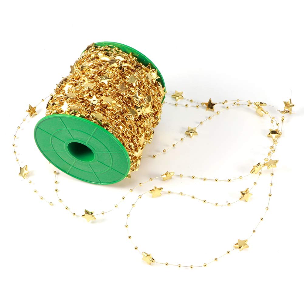 Jeffergarden Star Bead String Garland DIY Wedding Party Bouquet Decoration (Golden Five-Pointed Star)