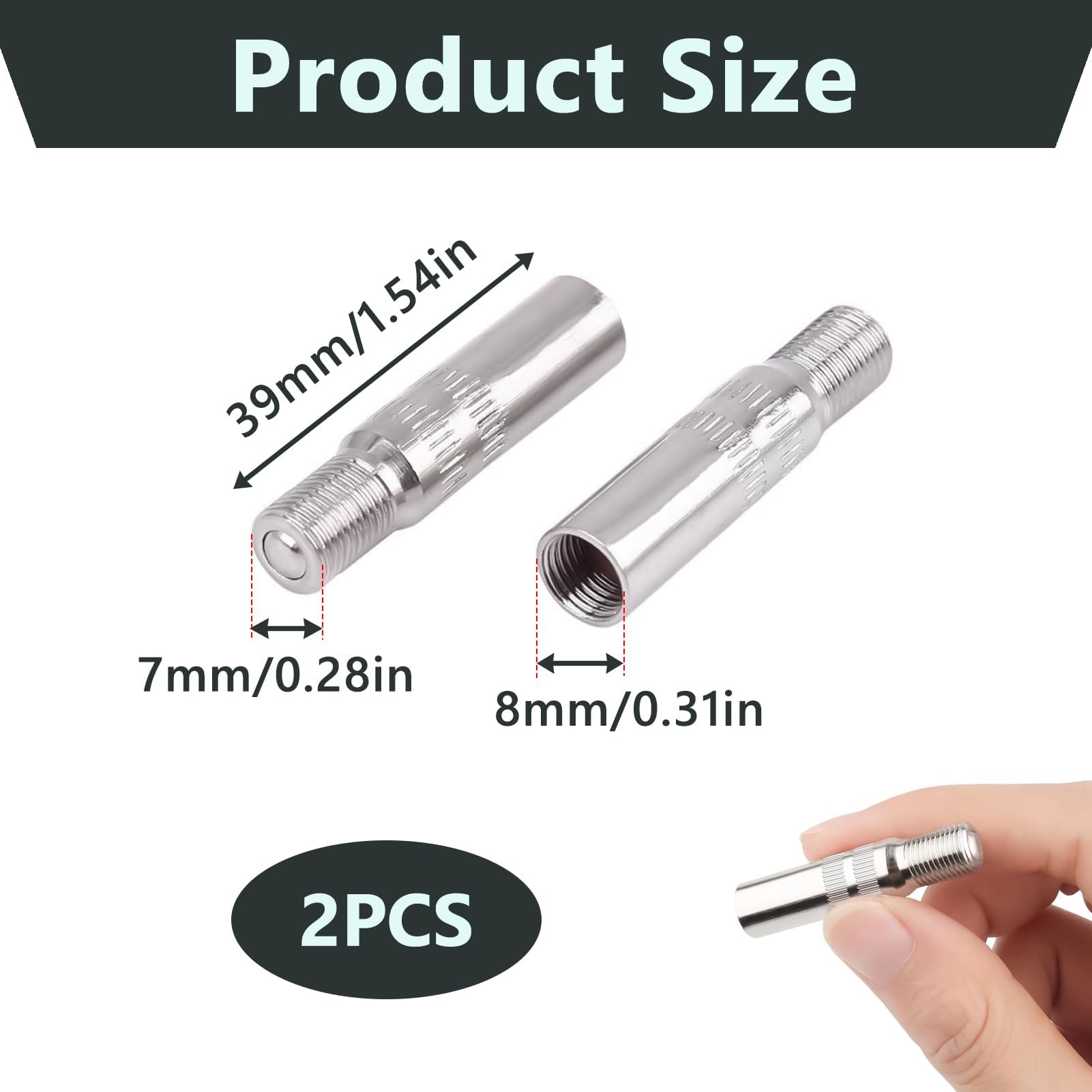 2 Pezzi Prolunga Valvola Monopattino 39mm, Estensione Stelo Valvola Pneumatico, Adattatore Estensione Compatibile con Xiaomi M365, Auto, Camion, Furgone, Roulotte, Tappi in Ottone Nichelato