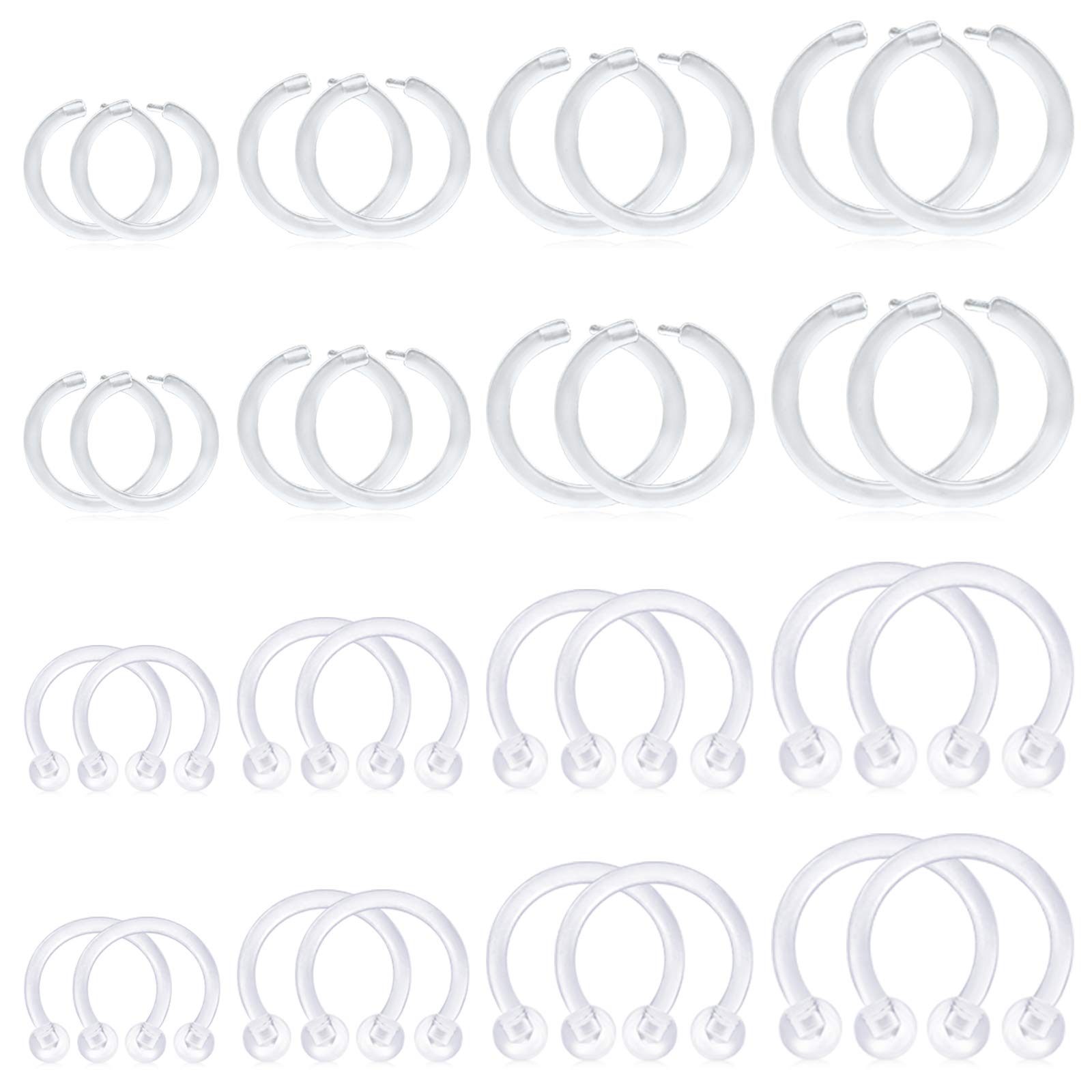 D.Bella16G Clear Lip Rings UV Flexible Acrylic Lip Piercing Retainer Labret Tragus Retainer Clear Helix Cartilage Earring Stud Lip Ear Belly Piercing Retainer