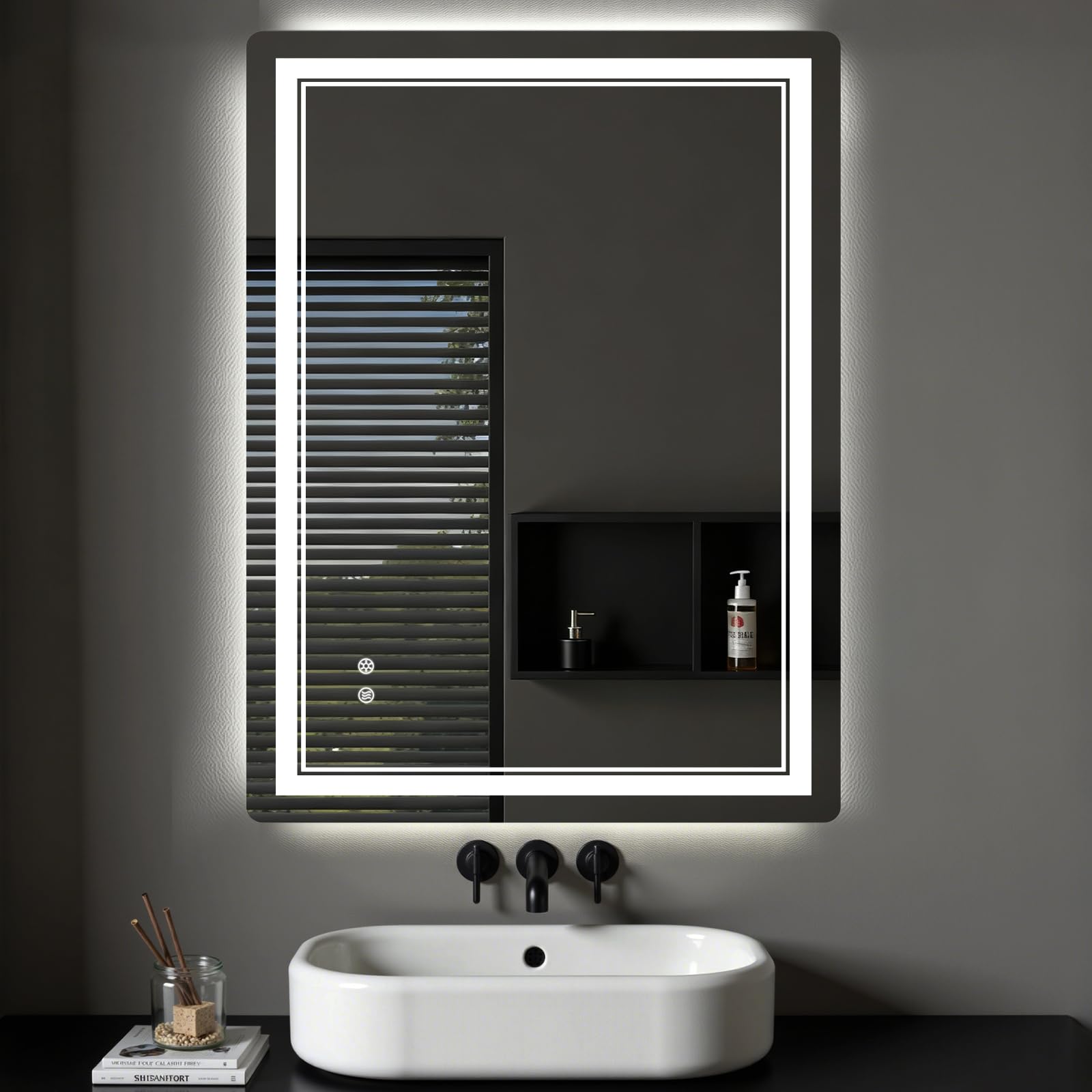 Badspiegel mit Beleuchtung, Badezimmer Wandspiegel mit Led 3 Farben
