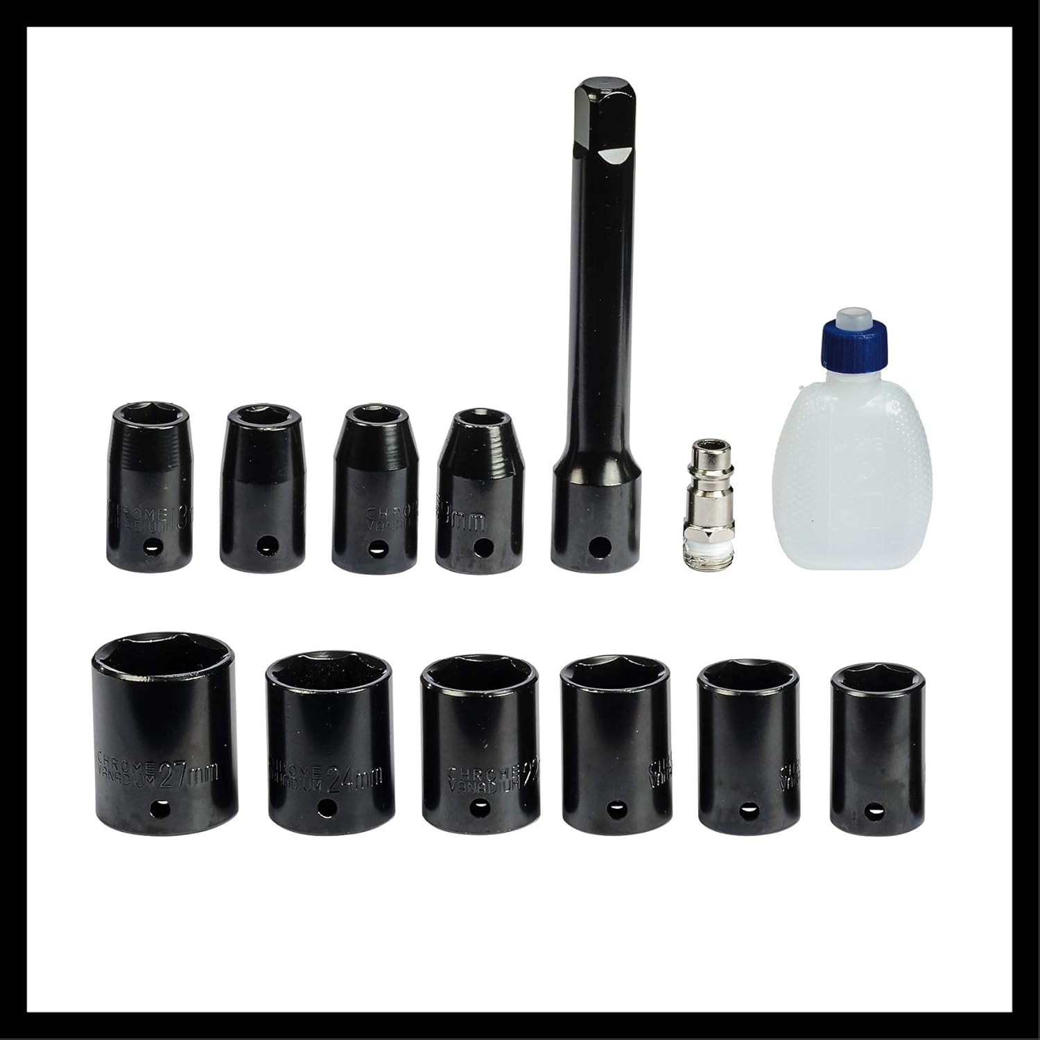 Einhell Llave neumática de impacto TC-PW 610 (par de torsión máximo de 610 Nm, incluye 10 tomas, botella de aceite, boquilla, alargador de 125 mm)