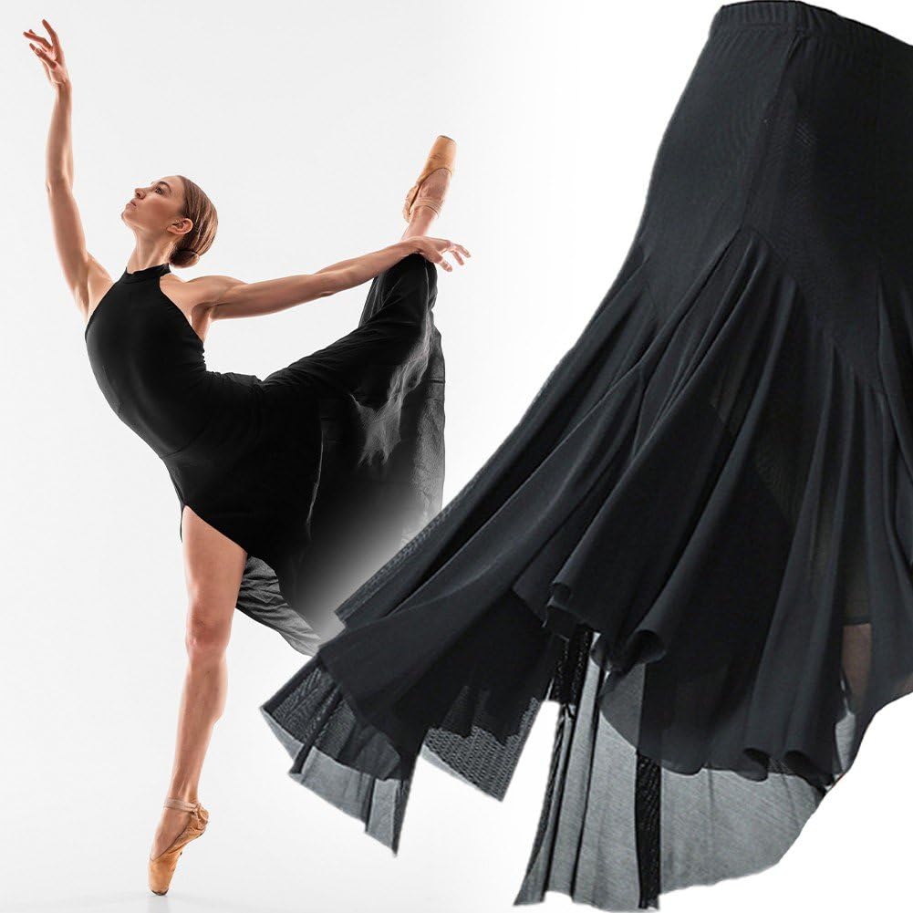 フラメンコ ダンス スカート 黒 ブラック 社交ダンス ロングスカー 黒