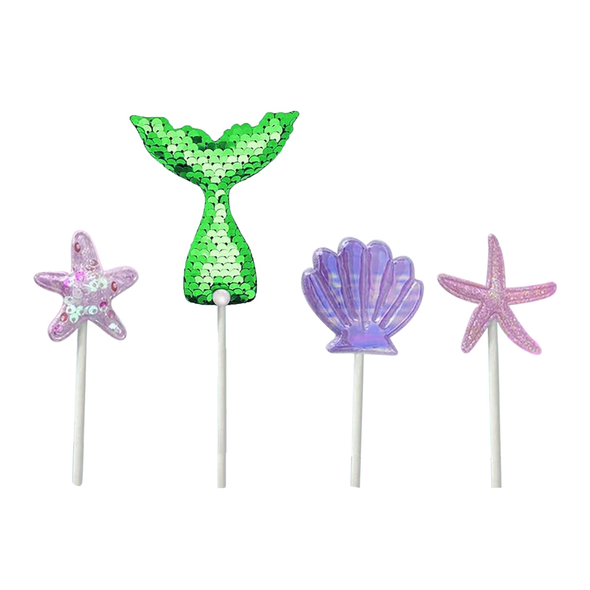 Pop Colours Green Mermaid Tail and Starfish Cake Toppers, Set of 4 |Mermaid Theme Cake Topper | Cake Decoration Mermaid | (Green)