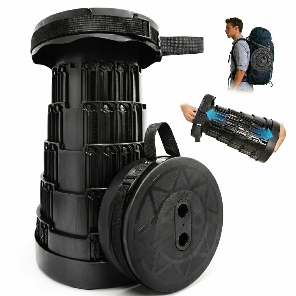 Tabouret Télescopique Pliant & Portable, Tabouret Pliable à Hauteur Réglable, Stable et Compact pour Camping, Pêche et Randonnée