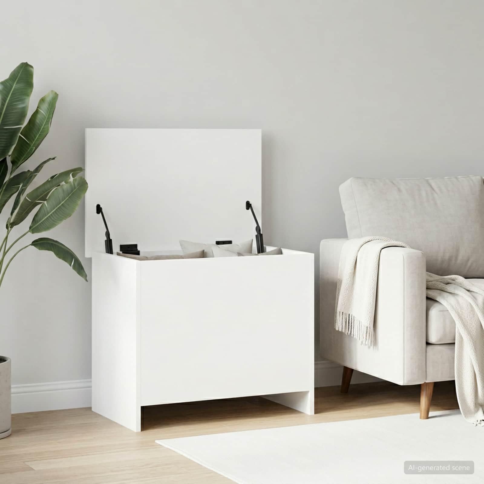 Fengshui Aufbewahrungstruhe Weiß 60 x 40 x 50 cm Holzwerkstoff | Großzügiger Stauraum für Kleidung, Bücher, Deko, einfache Montage, rechteckiges Design für Schlafzimmer und Flur