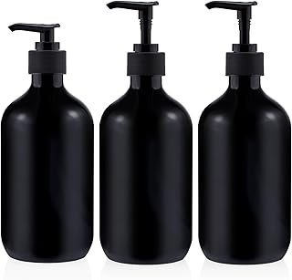 Shampoo Conditioner Body Wash Dispenser – Kimqi 3 Pack 16oz Shower Bottles Refillable with Labels – 500ML Reusable Shampoo Soap Bottles – Black Body Wash Conditioner with Pump