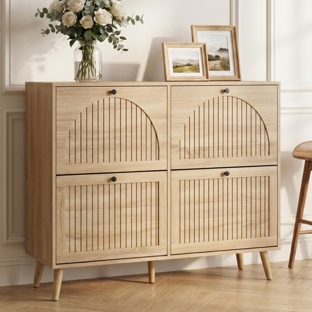 CASABEL Scarpiera 4 Ante a Ribalta, Stile Retrò, Legno Chiaro