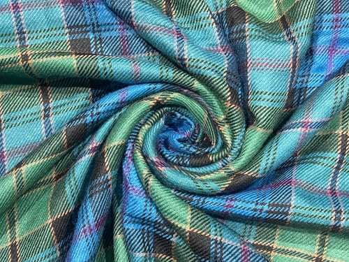 Laine sergée à carreaux bleu vert noir tissu tailleur 4m