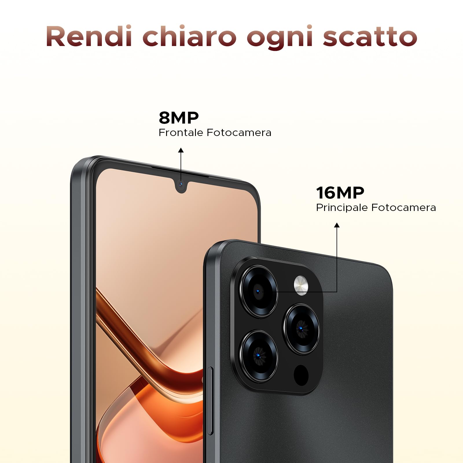 Note 58 Smartphone Android 15, 32(8+24) GB+128GB/2TB TF Cellulare, 6.75" HD+ 90Hz Schermo,6250mAh, 16MP+8MP Telefono Cellulare, 4G Dual SIM/Octa Core/Widevine L1/NFC/OTG/Face ID/GPS, Nero