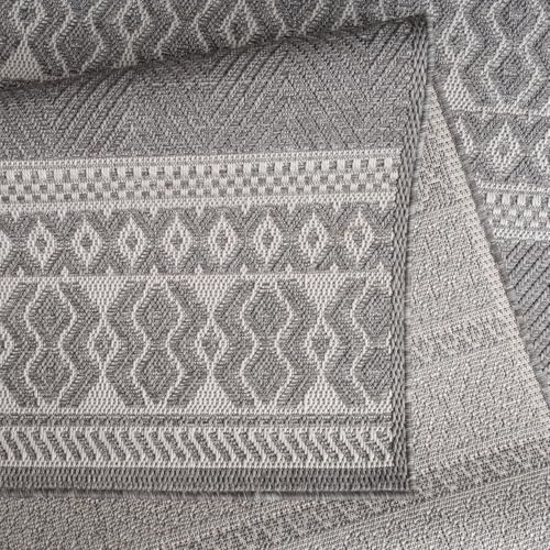 TT Home In-& Outdoor Teppich Wetterfest Balkon Küche Wohnzimmer Boho Rauten Design, Farbe: Grau Weiß, Größe:160x220 cm