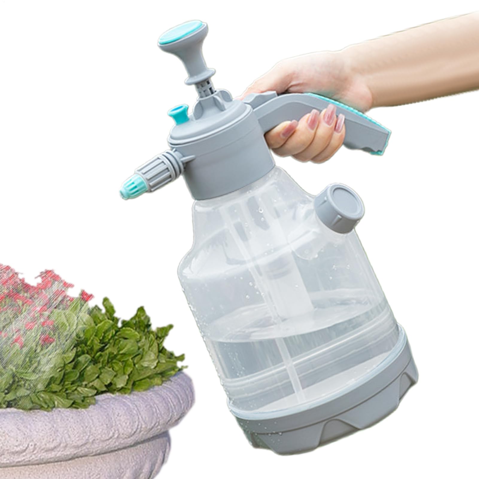 Pulvérisateur à Pompe Transparent 2L avec Flacon à Brume Fine et Tasse à Mesurer