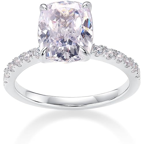 PAVOI 14K Gold Plated 3 CT Cushion Cut Engagement Ring for Women | Promise Wedding Band | Elongated Cubic Zirconia Fake Engagement Rings