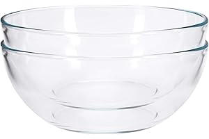 Round Glass Bowls for Mixing Salad or Cereal - Set of 2