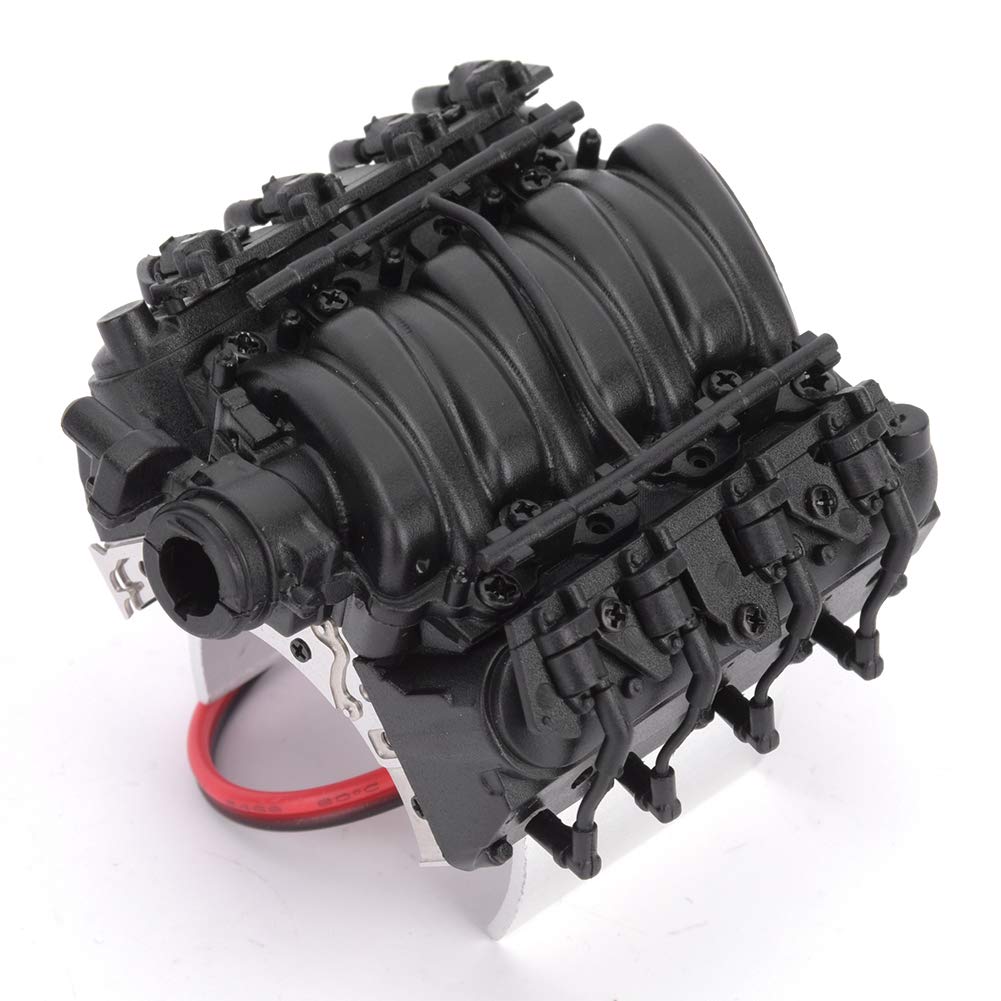 V8 Motor Fan with Temperature Sensor, 1/10 Scale V8 RC Simulation Engine Cover Cooler with Universal Motor Fan (Black)