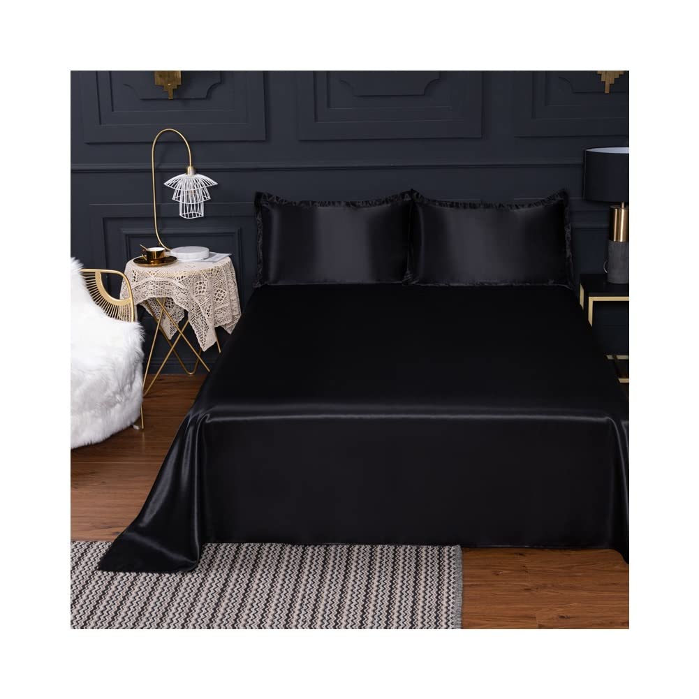 Sábana de satén suave y lisa de seda de hielo para camas tamaño Queen/King (90/100/120/150/180/200 cm) disponible en negro, azul, rojo, marrón y morado