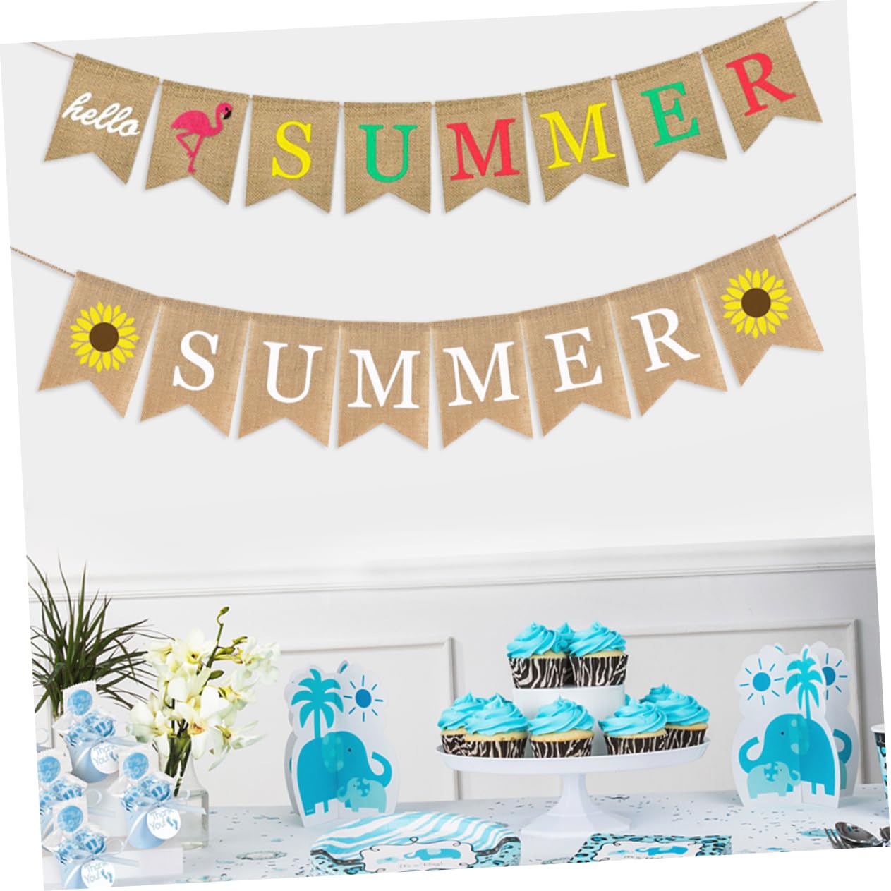 Abaodam 6 Piezas Decoración Hola Banderines De Verano Empavesado En Forma De Cola De Golondrina Pancarta De Arpillera De Verano Hola Verano Tirar De La Hawai Girasol