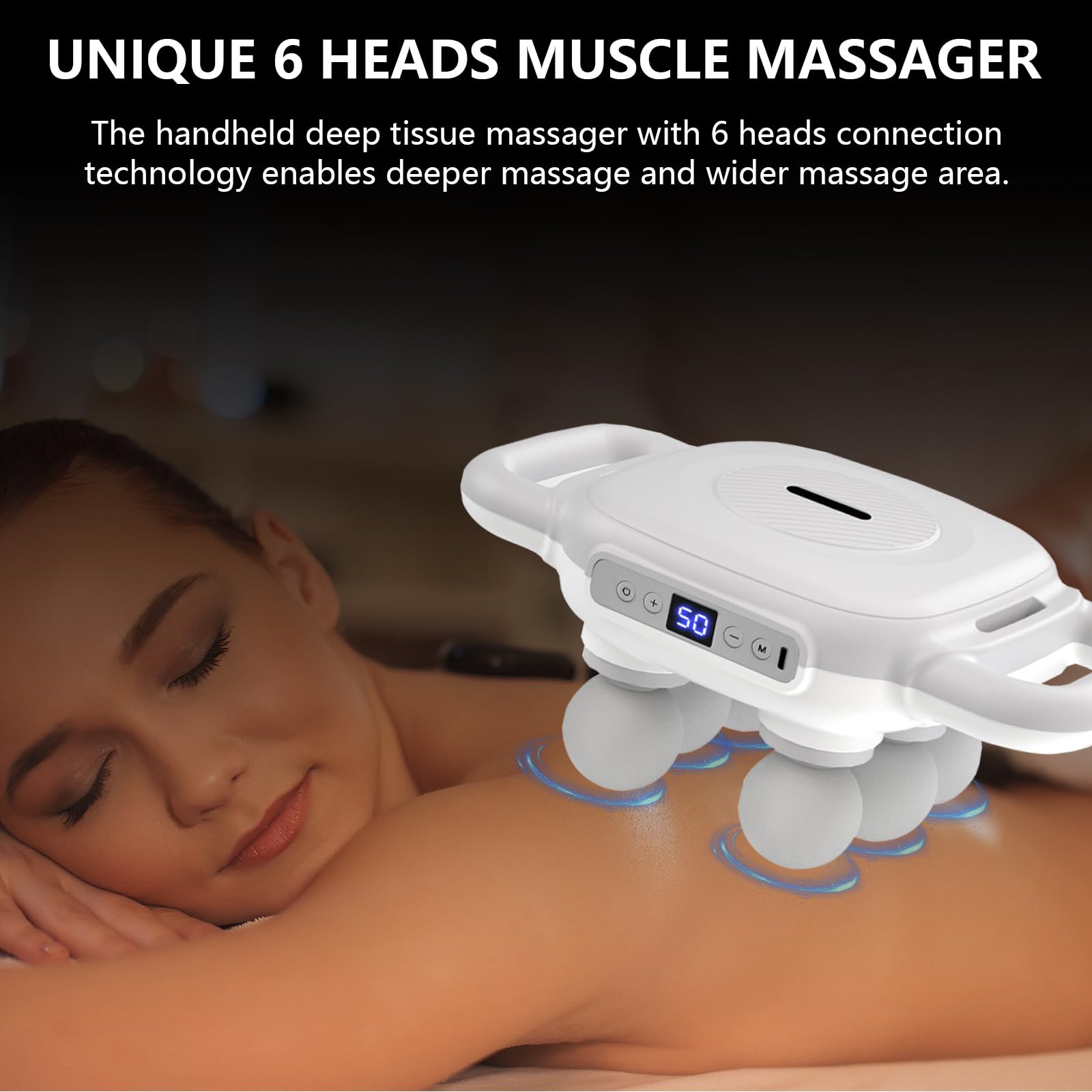 Pistolet De Massage, 1500 Mah Masseur Musculaire à 6 TêTes Avec 18 TêTes De Massage Ceinture Abdominale Et 50 Vitesses Pour Soulager La Douleur Du Dos De La Taille De L'Abdomen Et Des Jambes