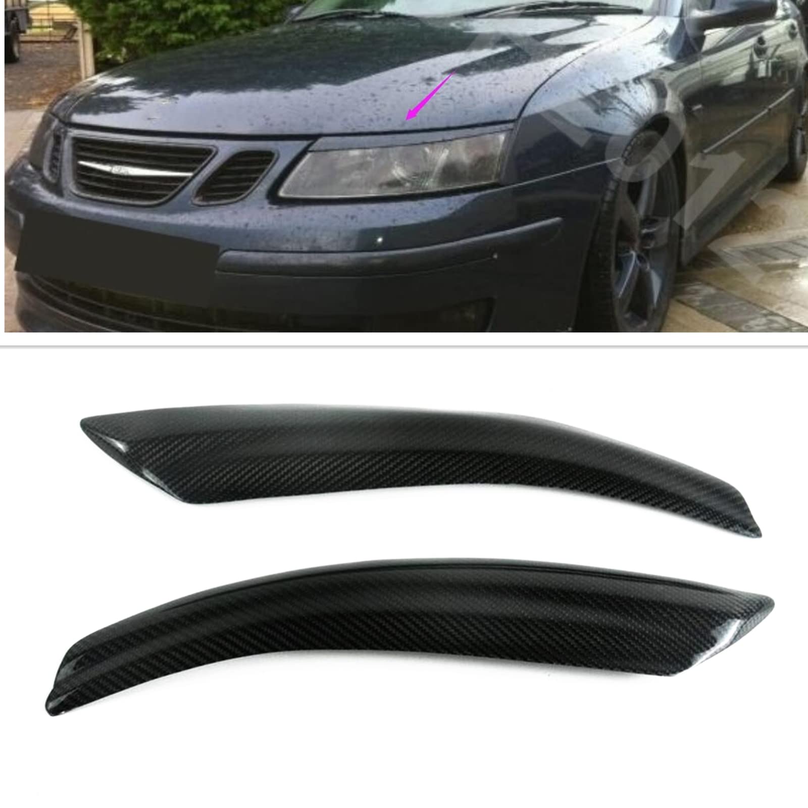 Reflektory powieki osłona brwi dla SAAB 9-3 2002-2007 czarne włókno węglowe matowe czarne