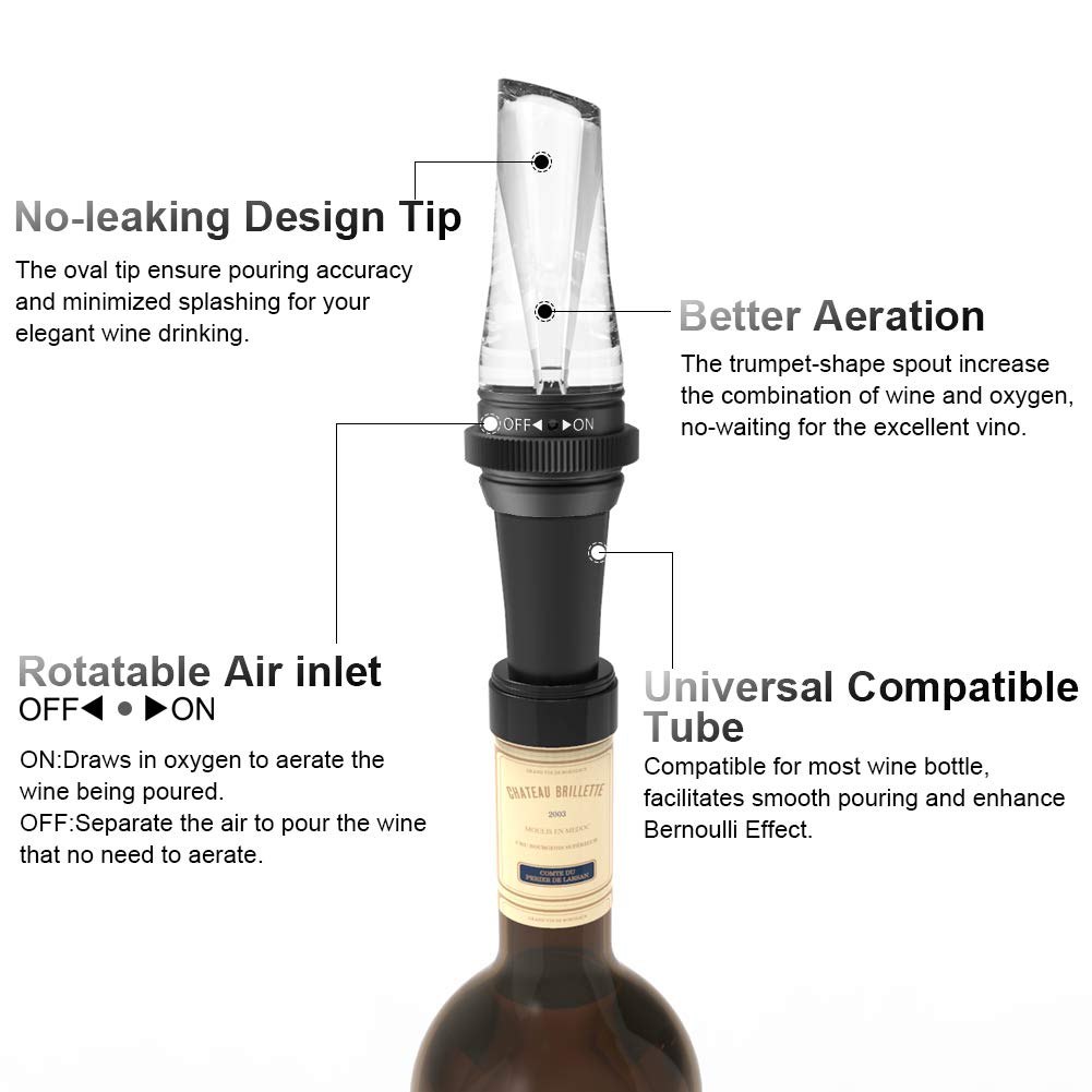 CHEER MODA Wine Aerator Pourer - Wine Aerating Pourer, Premium Decanter Spout, Portable Wine Pourer, Best Gift for Wine Lovers and Enthusiast, Black