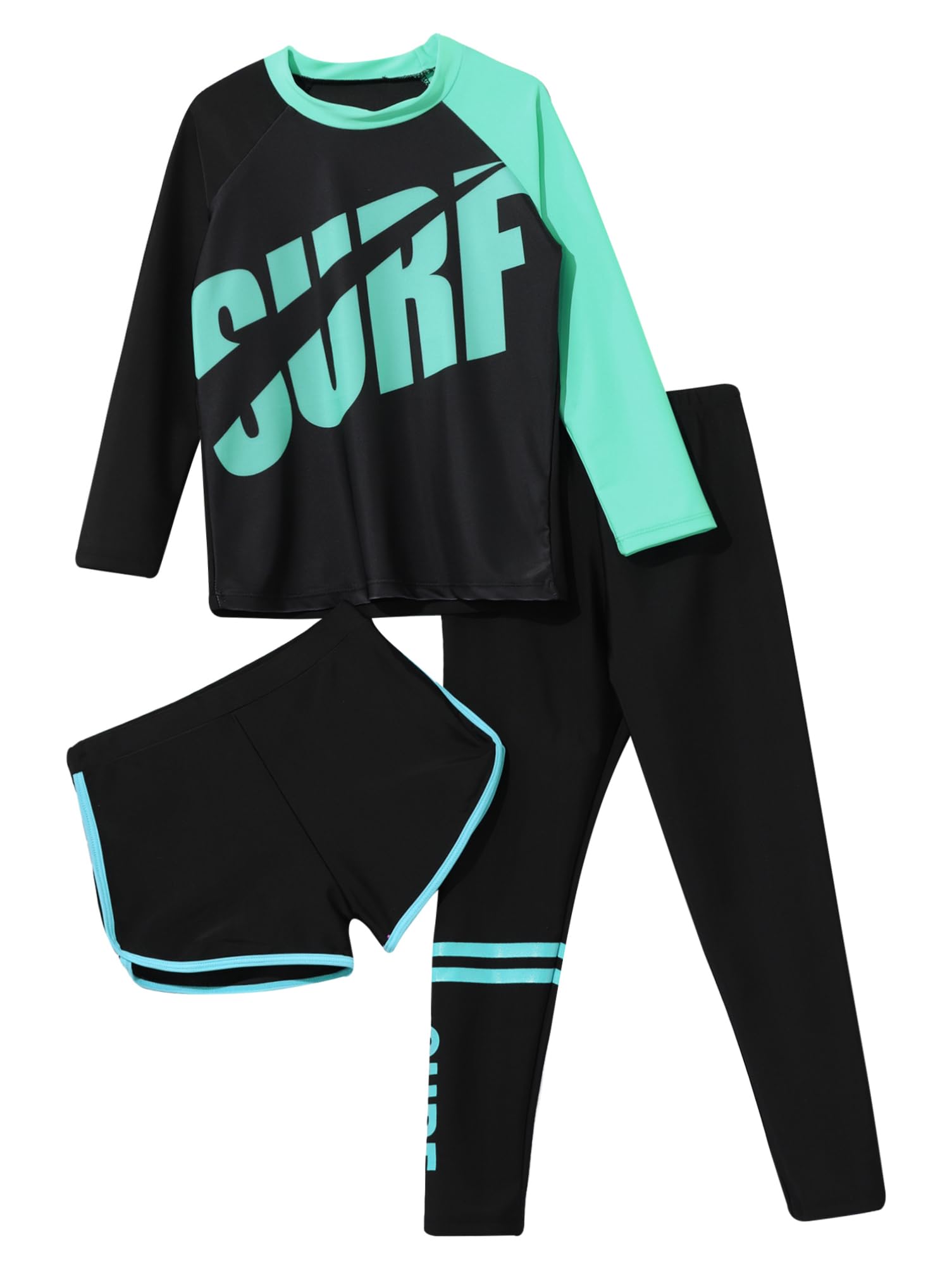 Aislor Enfants Maillots De Bain 2 Pièces Rash Guards Tankini Garcon Fille Haut et Long Pantalon de Bain Bas Top Anti UV Manche Longue 2-14 Ans