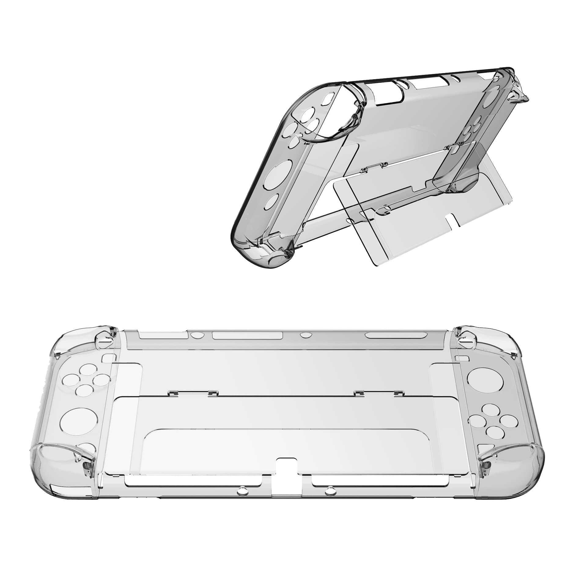 Zingther Clear Stylish Multifunctional Slim Hard Shell Cover and Stand Compatible with Nintendo Switch OLED Model, Protective Hardshell Case for Switch Console
