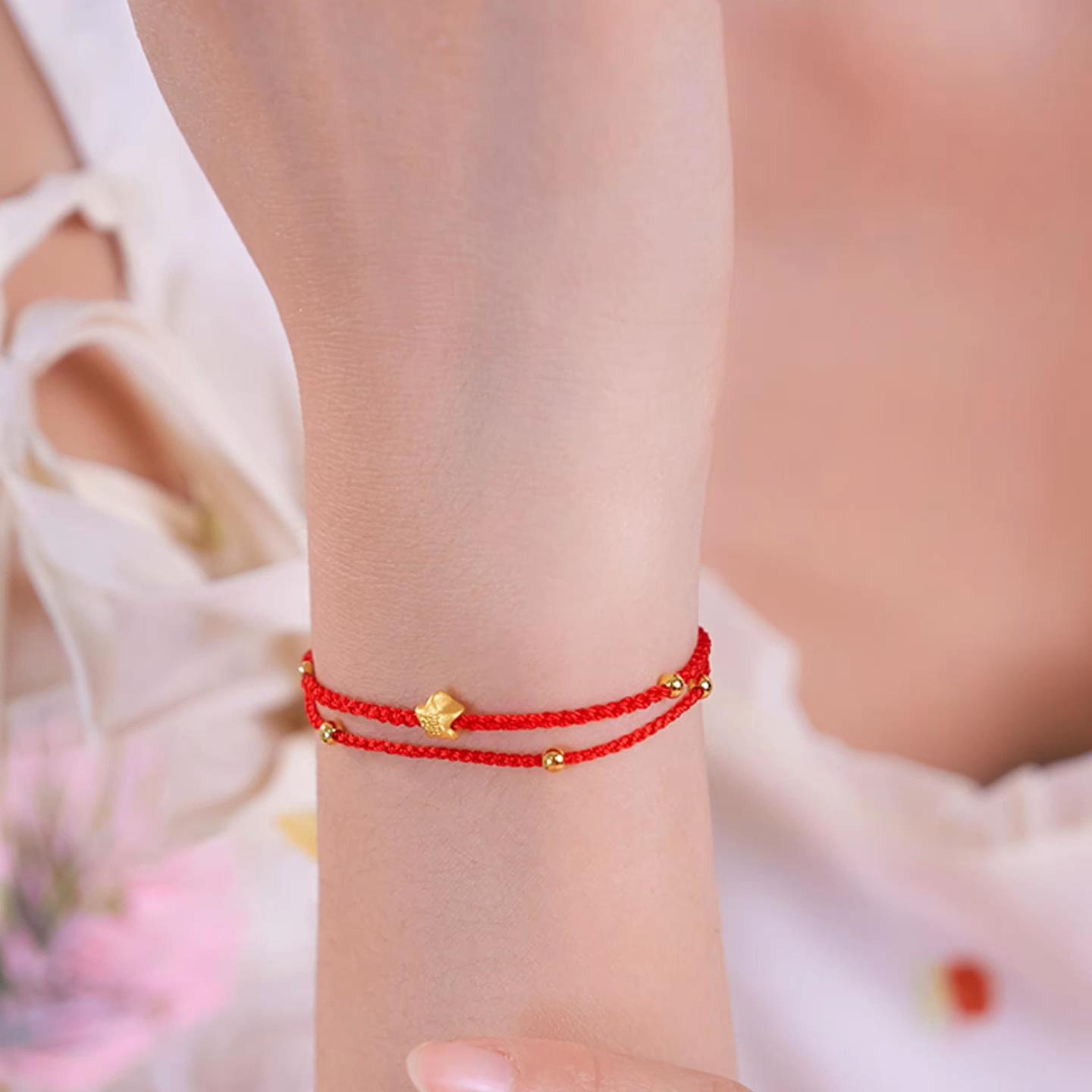 ZHOU LIU FU 24K Solid Gold Bracelet – Dainty Flower Braided Design, Adjustable 5.1 To 7.5 Inch, Hypoallergenic - View #7