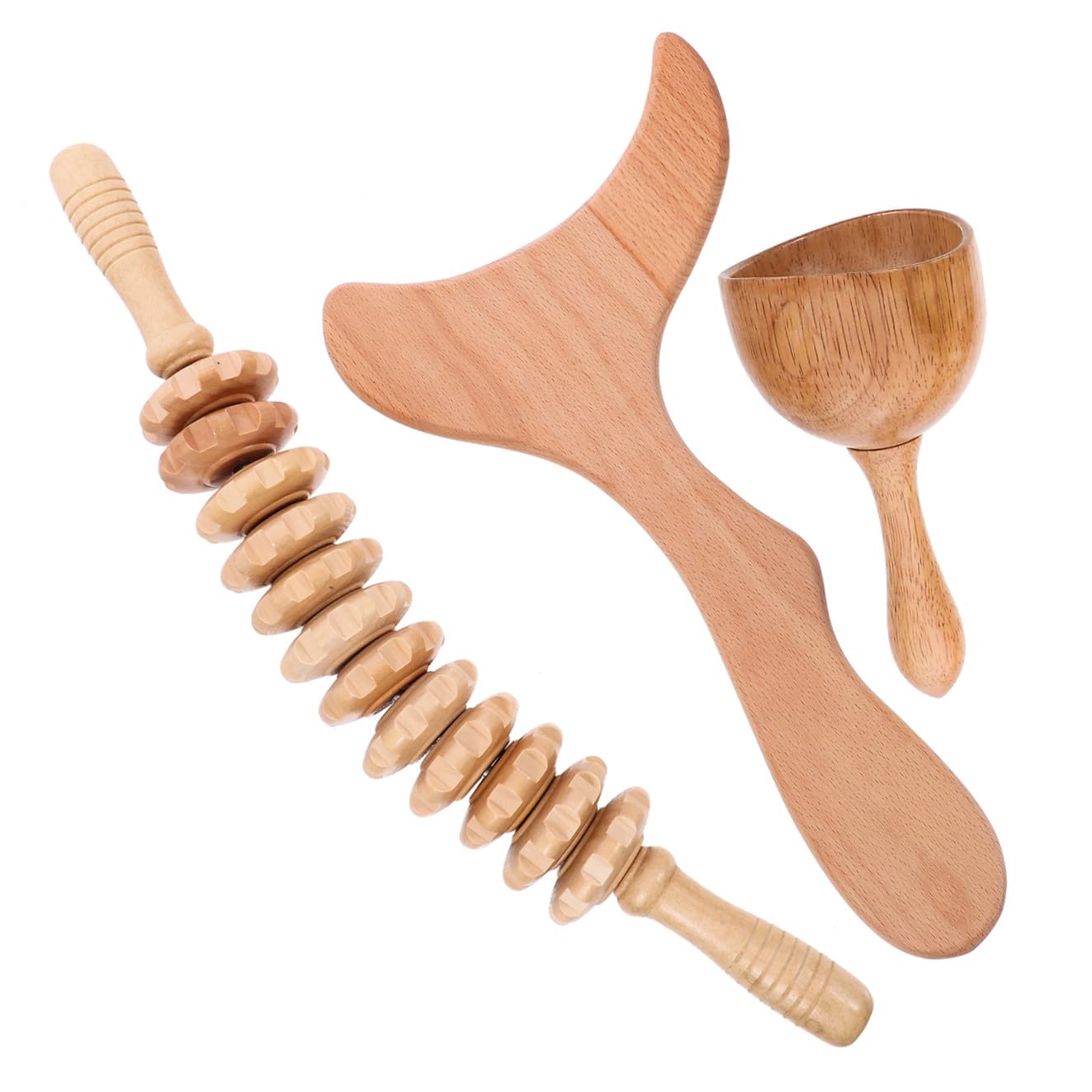 Masajeador Corporal de Madera Ligero y Práctico Rodillo para Masaje de Hombros, Herramienta Portátil Adecuado para Relajación y Bienestar Hogar