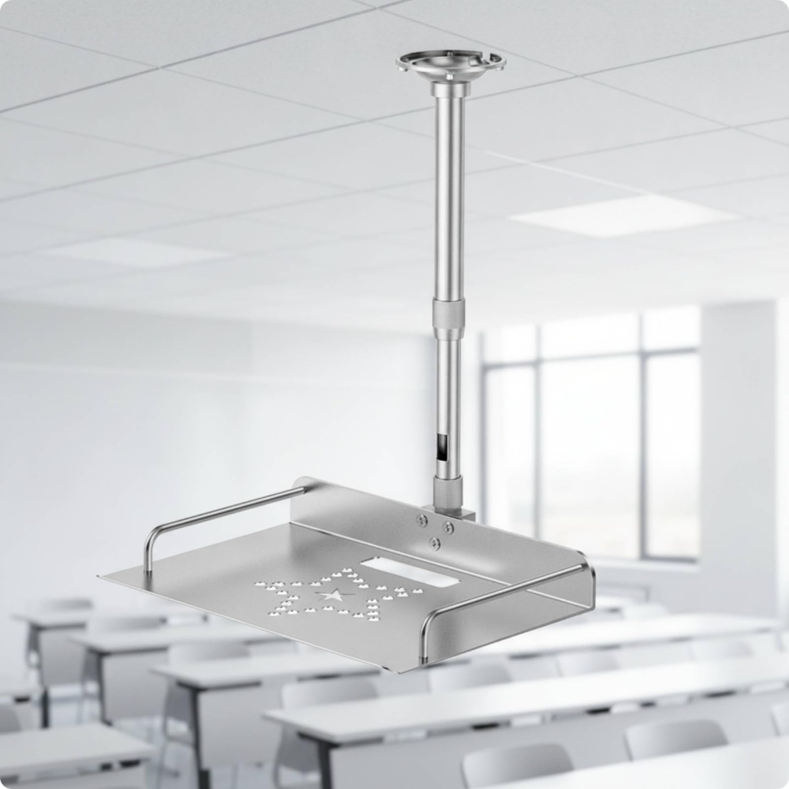 Soporte de Proyector Montaje de Techo Bandeja Ajustable Poste Telescópico Construcción de Aleación de Aluminio Estabilidad con Placa Redonda, 30-60cm