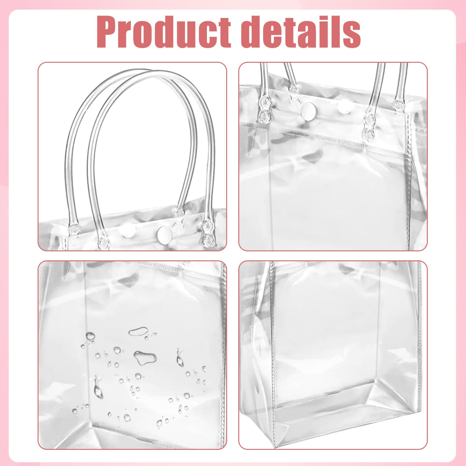 EUYKQNOI 6 Pezzi Sacchetti Regalo Trasparenti con Maniglie, 25CM x 20CM x 7CM Borse Riutilizzabili in PVC Buste Avvolgenti Trasparenti per Shopping Chicche Bottega Nozze Compleanno Doccia del Bambino