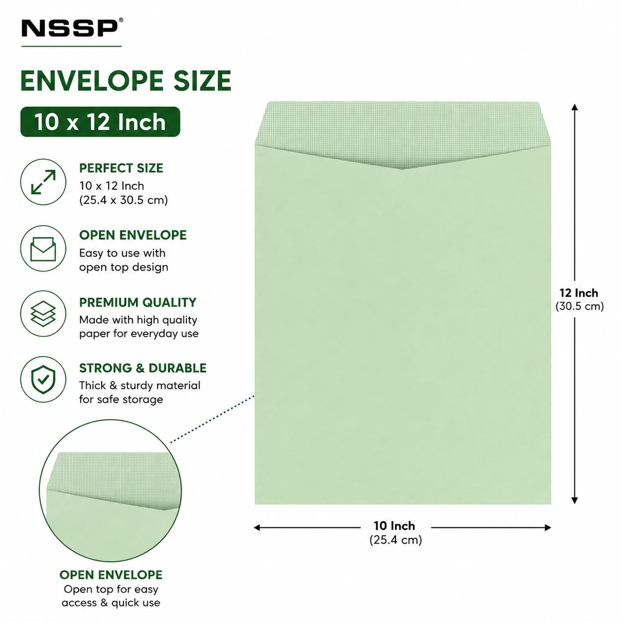 NSSP™ A4 Size 12x10 Inch Cloth Line Courier Cover Set Of 25pcs,Courier Envelopes,Courier Cover Green,Green Envelopes For Office Letter Document (Pack Of 25)