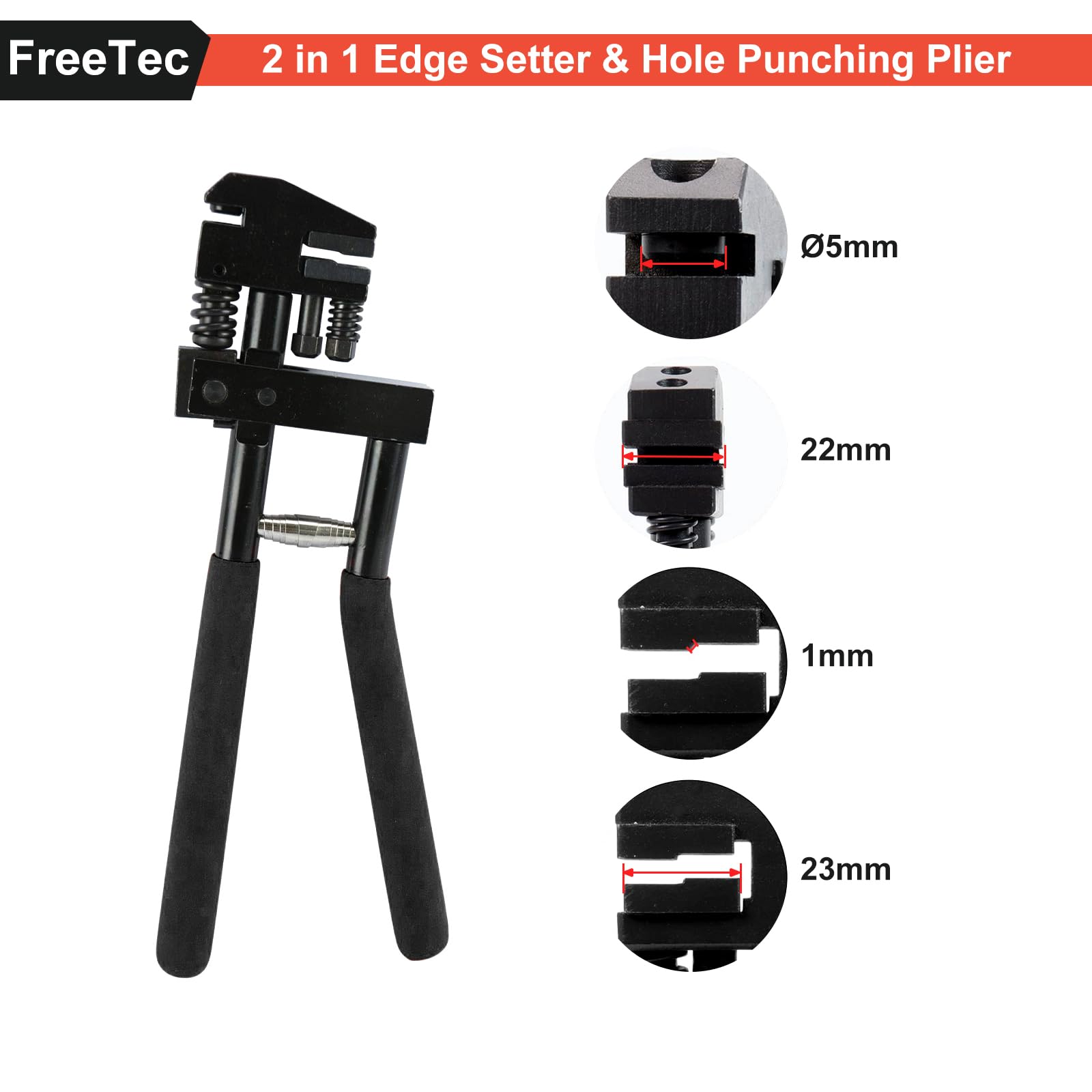 FreeTec 2 en 1 Pince à Soyer et à Poinçonner, Ø5 mm Pince à Poinçonner Metal, Pinces à Sertir Pinces à Soyer la Tôle pour Réparation de Carrosserie (Noir)
