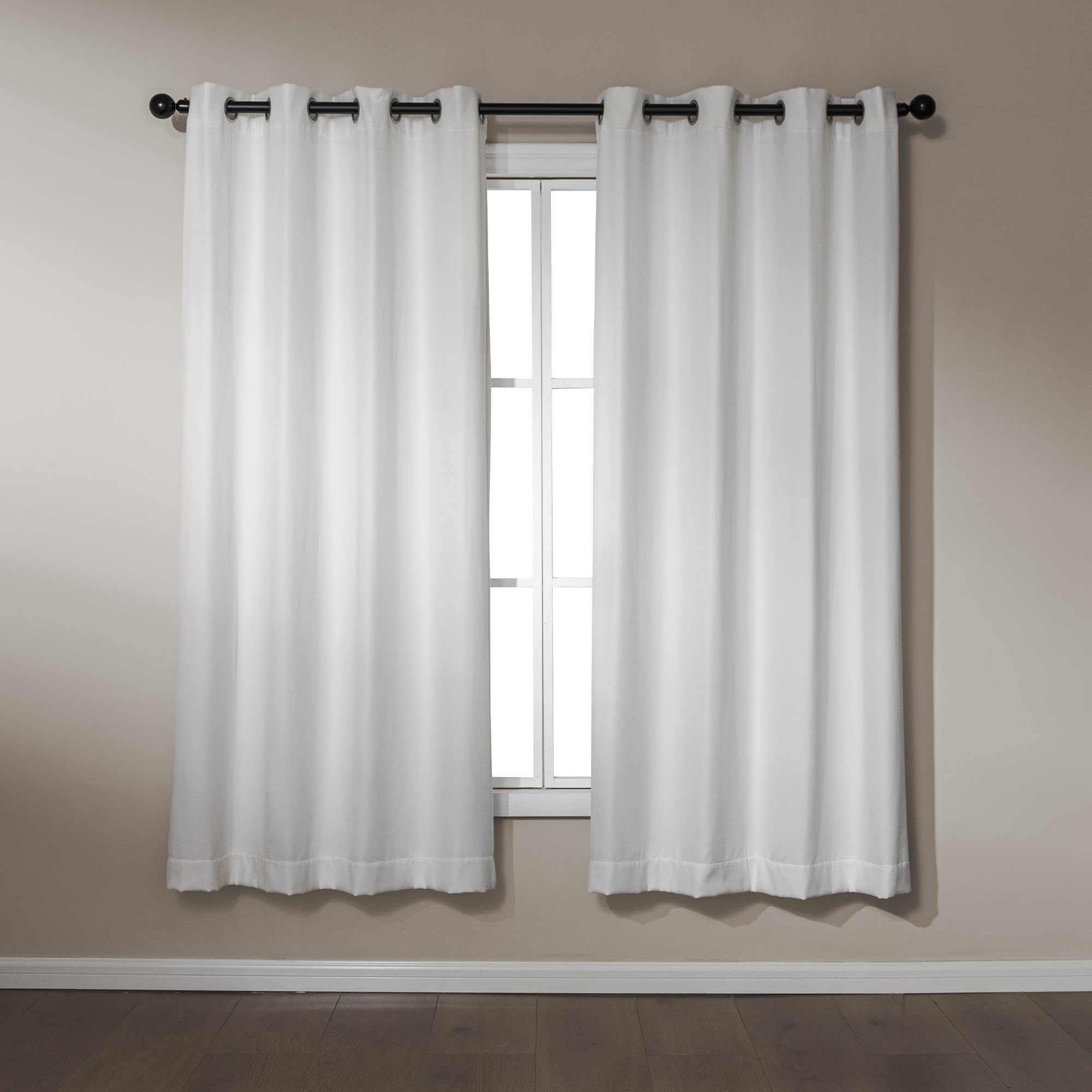 Amazon Basics Chenille Room Darkening Curtains, Light Filtering Window Drapes for Bedroom and Living Room, 2-Panel Set with Grommets, 52" W × 72" L, White Solid
