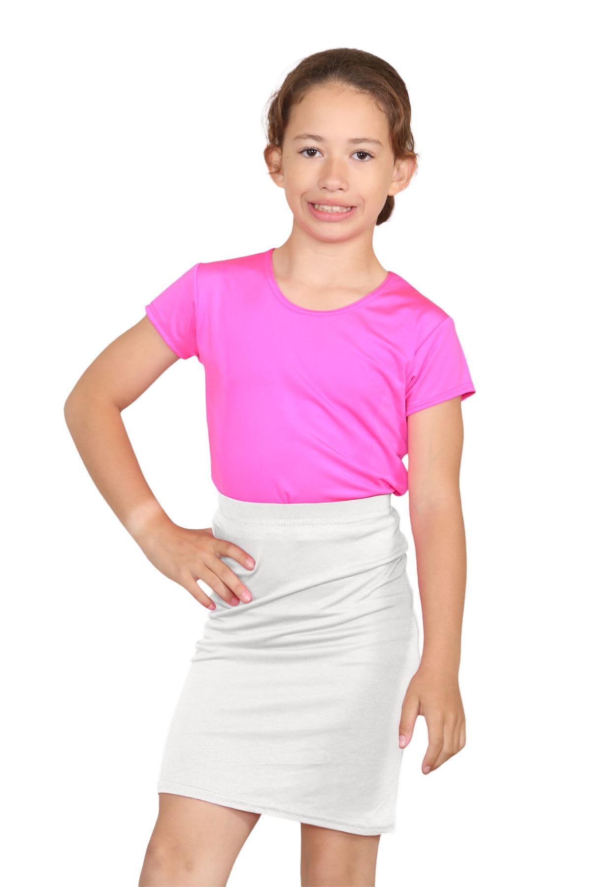 Hamishkane Girls Cream Kids Plain Pencil Skirt Elastic Waist Bodycon Tube Stretchy Casual School Midi Skirt
