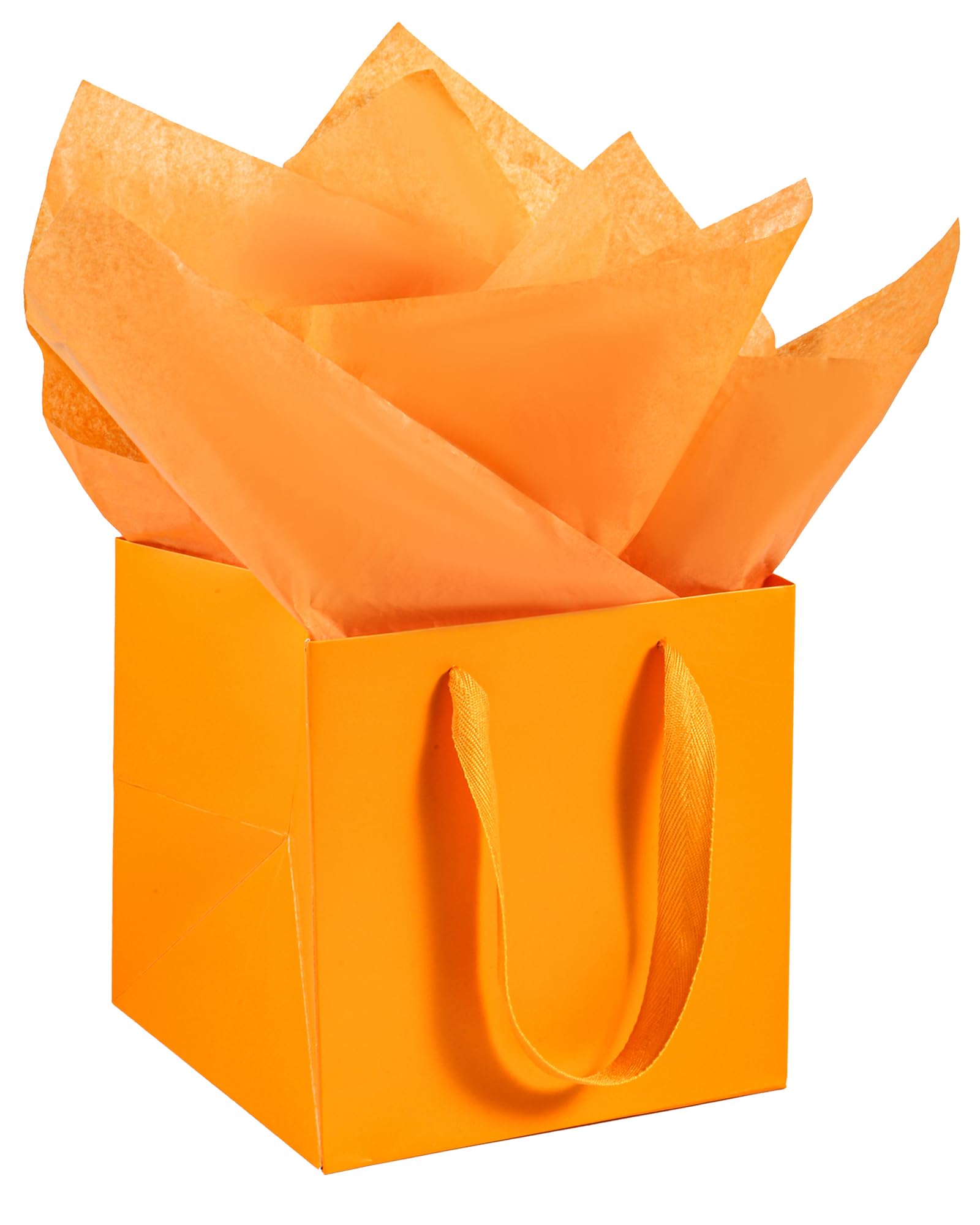 AZOWA Orange Square Gift Bags with Tissue - 30cm Paper Bags with Handles Birthday Party Favor Christmas Wedding Gift Box Flowers Decoration (10 PCS, 30x30x30 cm)