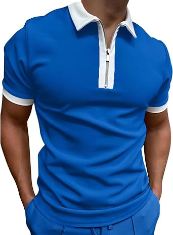 Rela Bota Mens Short Sleeve Polo Shirts Fashion Zipper Polos Casual Slim Fit T-Shirt