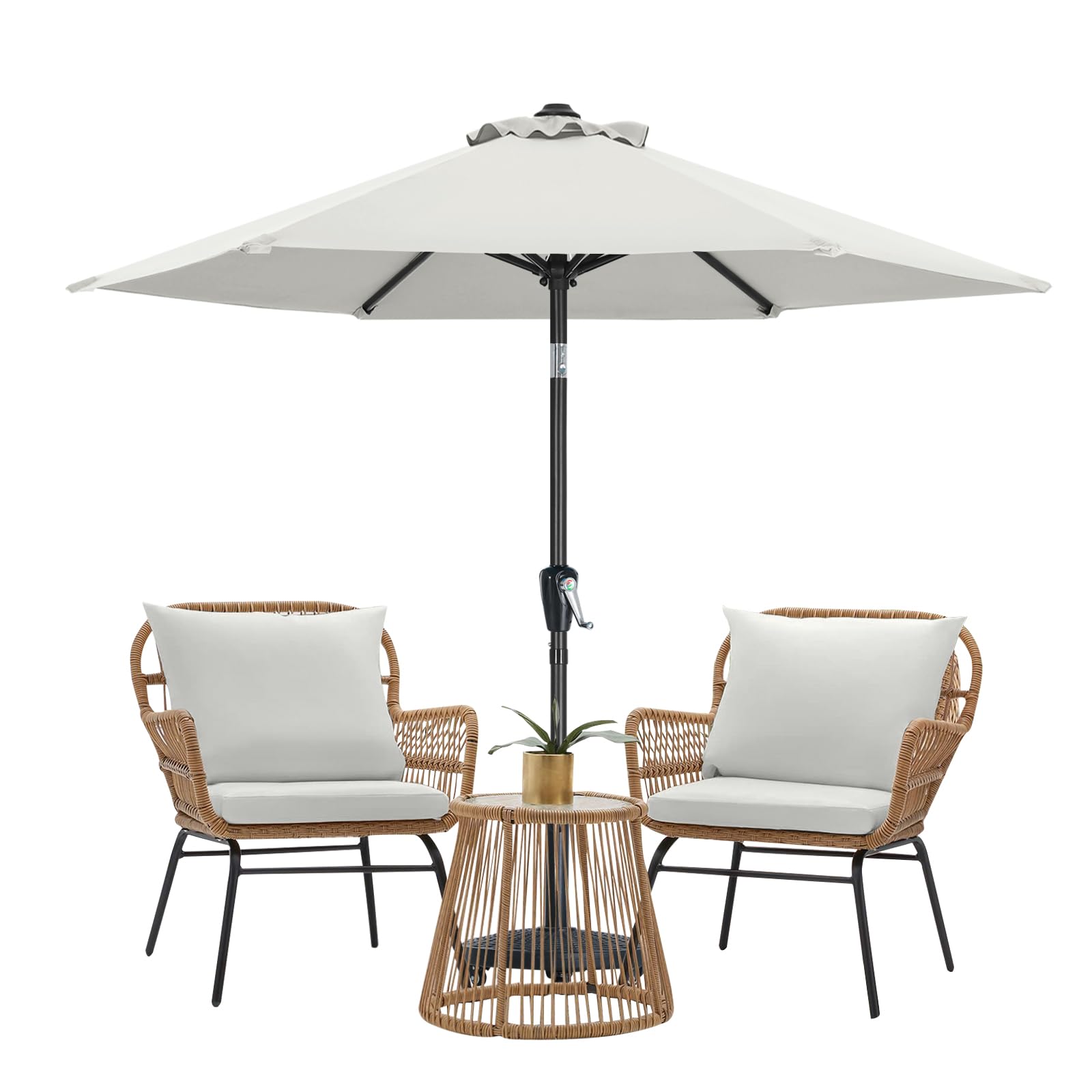 MasterCanopy 230 cm Sonnenschirm neigungsverstellbar, mit 6 Rippen und Kurbel, für Patio, Garten, Terrasse, Markt, Hellbeige