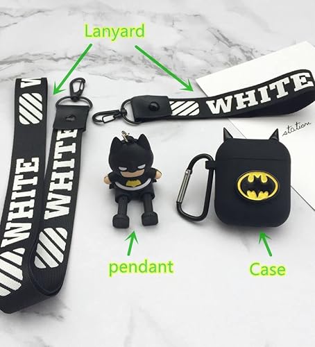 Miniatura 2 de Funda de carga compatible con Airpods 2 y 1, bonita funda protectora de dibujos animados con cordones de seguridad, llavero y figura de superhéroe