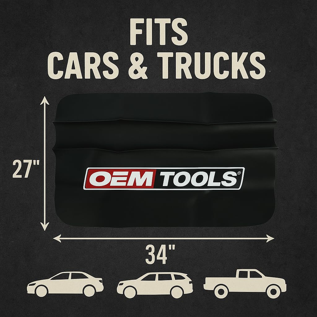 OEMTOOLS 24900 Black Vinyl Fender Cover, 27" x 34" Vehicle Repair Cover, Car Fender Protector for Mechanics, Mat Holds Tools in Place, Chemical Resistant Heavy Gauge Vinyl Protects Surfaces