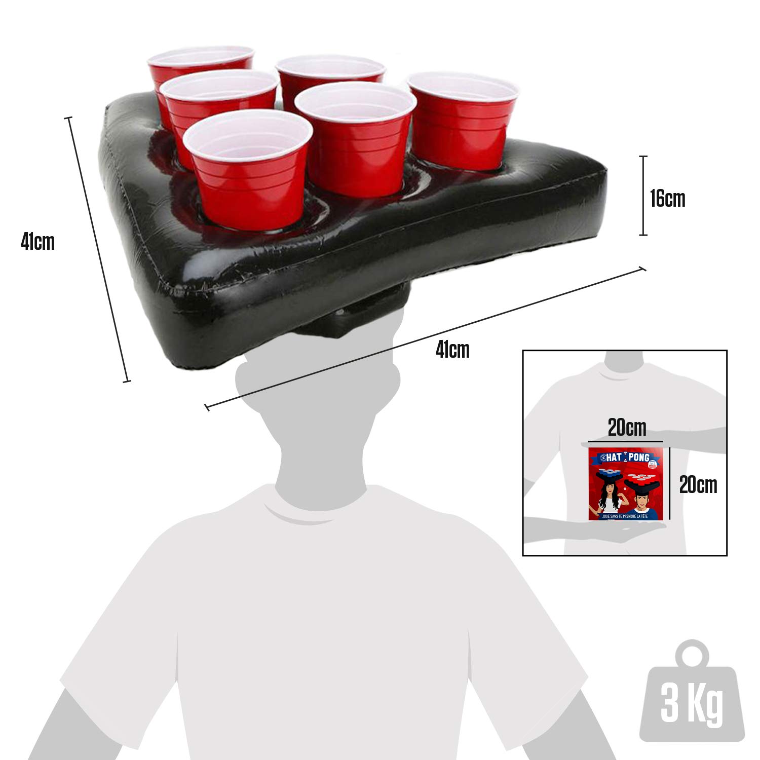Sombrero Pong Oficial Original | Juego de Beer Pong Original 2 Gorros inflables | 12 Tazas Rojas | 2 Bolas | Juego de Beber | Juego de Fiesta | Fiesta en la casa | OriginalCup®