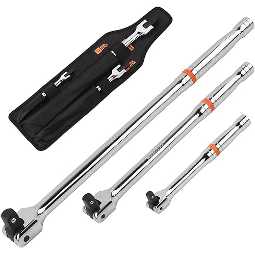 HORUSDY 3-Piece Breaker Bar Set, 1/4'', 3/8'' & 1/2'' Drive, Heavy Duty Breaker Bars, 6'', 10'', 15'' Length, with 180° Rotatable Head, Chrome Vanadium Steel Made.